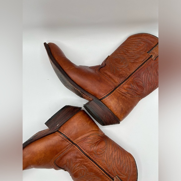 Vintage CODE WEST Tan Leather Cowboy Boots Midi Western BOHO Women’s SZ 7 - Picture 3 of 10